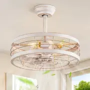 18 Inch Caged Ceiling Fan with Light, Bladeless Industrial Ceiling Fan with Remo