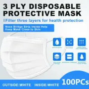[100 Pcs] Face Mask Disposable Non Medical Surgical 3-Ply Earloop Mask - White