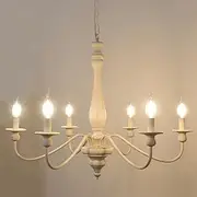 LynPon Wood Farmhouse Chandelier Distressed White French Country Industrial Lamp Ceiling 6-Light Vintage Rustic Retro Pendant Lighting for Dining Living Room Bedroom