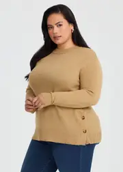 [Taking Shape] Taking Shape Soft Touch Button Jumper Size 12 in Camel - Plus Size Women's Clothing Camel