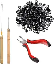 (black) - Orgrimmar Hair Extension Tool Kit Hair Extension Remove Pliers Pulling Hook 500 PCS Micro Silicone Rings Bead Device Tool Kits for Professional Hair Styling Tools Accessory