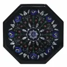 12" Black Marble Coffee Table Top Geometric Design Inlay lapis Corner Table