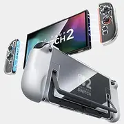 JSAUX Dockable Case for Nintendo Switch 2 2025, PC+TPU Grip Protective Cover for Switch2 Accessories, Clear Protective Case Compatible with Switch 2 Console & JoyCon Controller, Split Design