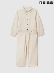 Reiss Ecru Aubrey 13-14 yrs Denim Wide Leg Jumpsuit (E85662) | $150