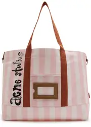 Acne Studios Logo Striped Canvas Tote - Light Pink ONE SIZE