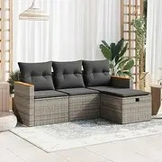 4 Piece Garden Sofa Set with Cushions Grey Poly Rattan, Garden Furniture Sets