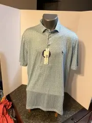 TailorByrd Men's Men’s Polo Golf Shirt Seafoam Check Large - Poly Spandex - NWT