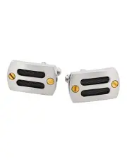 [Cudworth] Brushed Stainless Steel Black Cable Wire & Gold Plated Screws Cufflinks in Black