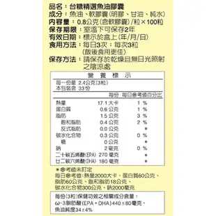 最新鮮2025.09 台糖精選魚油膠囊1瓶100粒 深海魚 TG型態 黃金比例 好吸收