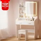 White Dressing Table Vanity Desk LED Mirror Makeup Stool Chair Drawers