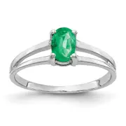 Solid 14k White Gold 6x4mm Oval Simulated Emerald Ring
