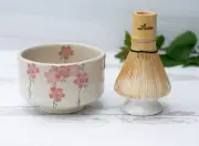 Beige Sakura Matcha Set: Matcha Bowl, Bamboo Matcha Whisk, Ceramic Whisk Holder