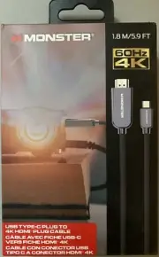 Monster USB Type-C Plug to HDMI to 4K HDMI Plug Cable 60Hz USB-C 5.9FT/1.8M