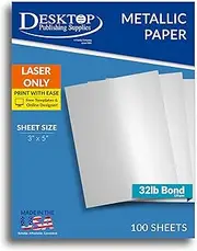 Silver Metallic Paper - 3 x 5 - (32lb) - for Laser Printers Only (100 Sheets)