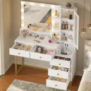 Luxury Large Makeup Vanity Desk Table with Mirror Lights, Charging Station