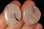 2 TOURMALINE QUARTZ PALM STONES 16g Tourmalinated Healing Crystals Worry Flat