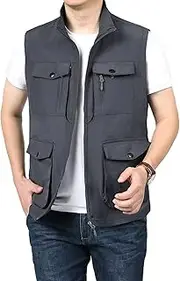 [LOUECHY] Men's Travel Vest Multi Pockets Utility Vest Lightweight Sleeveless Jacket for Hiking Fishing Golf