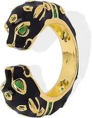 [Wozya] Rings for Women Adjustable Size Black Panther Leopard Vintage Open Ring for Woman Men Couples Gifts Jewelry Accessories