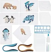 WEBEEDY 20 Sets Paper Quilling Kit for Adult DIY Sea Animals Themes Greeting Card Making Kit with Instruction 5 Styles Animal Polar Bear,Sea Turtle,Whale,Penguin,Jellyfish Cards for Birthday Christmas