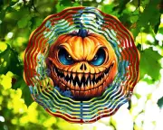 10" Pumpkin Scary Halloween Wind Spinner Yard Art Decor 3D Kinetic rws133