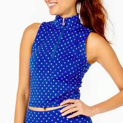 Lilly Pulitzer Top Womens M Luxletic Callie Half Zip Sleeveless Crop UPF50 Blue