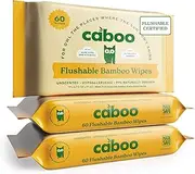 Caboo Tree Free Flushable Wipes, Certified Flushable, Septic Safe, Biodegradable, Chemical Free, Unscented Wipes for Adults made with Renewable Bamboo Based Viscose (Pack of 3, Total of 180)