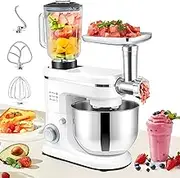 Three-in-One Household Dough Mixer, Multifunctional Chef Machine 5.5l Large Capacity 1500w High Power 6-Speed Adjustable Splash-Proof Cover Suitable for Daily Cooking