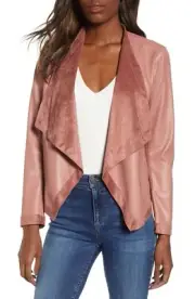 BB Dakota Teagan Reversible Faux Leather Drape Front Jacket Rose Taupe Size M