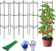 Tomato Cage,Garden Trellis,4 Pack Plant Stakes with 100 Plants Ties and Gardening Gloves,Plant Trellis for Climbing Vegetables Plants Flowers(48 inches)