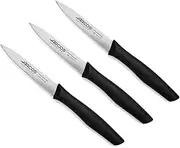 Arcos Set of 3 Paring Knives with 100 mm Stainless Steel Blade and Polypropylene Handle, Kitchen Paring Knives Set Dishwasher Safe Nova Series Black