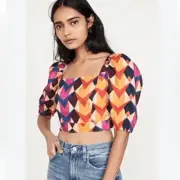 NWT Farm Rio Lindeza Grafica Linen Crop Top In Multi Small