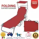 Outdoor Folding Sun Lounge Bed Canopy Shade Red Beach Chair Portable Lounger NEW