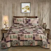 3-Piece Moose Pine Tree Reversible Quilt Set, Checked Color Twin, White Deer