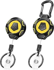 MNGARISTA Upgraded Heavy Duty Retractable Keychain, Belt Clip Ver. & Carabiner Ver., 283.5 g Retraction, 80 cm Stainless Steel Cable, Tactical ID Badge Reel Key Chain Retractor, 2 Pack