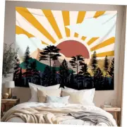 dueeia Boho Sun Tapestry Wall Hanging Abstract Mountain Tree Forest Sunset