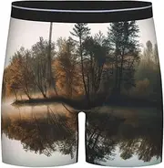 [POCUK] Trees Reflection On A Lake Men'S Extended Underwear Comfortable Boxer Briefs Stretch For Adults Cool Zone, Black, M