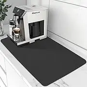 Dish Drying Mat for Coffee Kitchen Counter, Non-Slip Rubber Backed Absorbent Quick Dry Pad for Under Coffee Maker Coffee Machine Coffee Pot Espresso Machine Dish Rack (Black, 40*60cm)