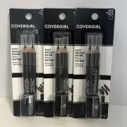 3-Covergirl Easy Breezy Brow Fill + Define Pencils+Sharpener #500 Midnight Black