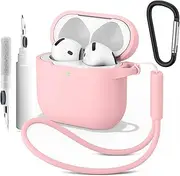 [Leonids] for Apple AirPods 4 Case, Soft Silicone Case with Cleaner Kit & Key Chain & Lanyard for Apple Airpods 4 2024 (Not for Airpods 3rd/2nd/1th) (Pink)