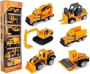 JellyDog Inertia Toy Early Engineering Vehicles Friction Powered Kids Dumper, Bulldozers, Forklift, Tank Truck, Asphalt Car and Excavator Toy for Children Kids Boys and Girls, Set of 6