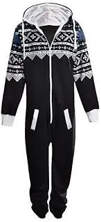 [Fashion Oasis] Unisex Mens Aztec Print Onesie Zip-up All in One Hooded Jumpsuits (2XL, Black)