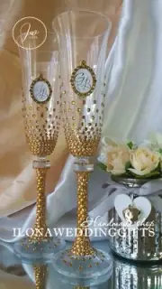 Swarovski Personalize Wedding Day Toast Wine Glass Sparkle Diamond Bling Elegant