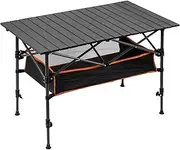 Aumerage Folding Camping Table with Storage Basket - Adjustable Height Portable Picnic Table for Outdoor, Beach, BBQ, Travel, Lightweight Compact Design (Black)