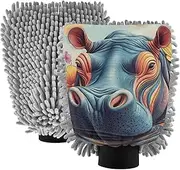 XYMZR Hippo Flower Absorbent Microfiber Car Wash Mitt, Funny Cute Anime Scratch Free for Cars Cleaning, Home Cleaning Mitts, 2 Pack, 10.24” L x 7.09” W