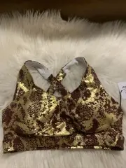 Bodied Basics Small Cross back Sports Bra Sexy Snake Print NWT
