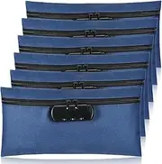 LEIFIDE 6 Pcs Money Bag with Lock and Zipper 11 x 5.5 Inches Lockable Storage Bag Cash Accessories Pouch for Storing Coins Checks Documents(Navy Blue)