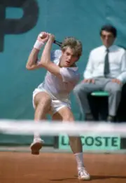 Anders Jarryd of Sweden in action during a men's singles match at - Old Photo