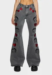 [Dolls Kill x Betty Boop] Bling Bling Boop Flare Jeans - Charcoal