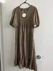Atmos & Here Zoey Button Front Midi Dress - Animal Print Size 12 - NEW