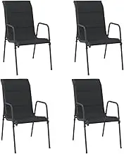 'vidaXL Garden Chairs - 4 pcs Set Made from Durable Steel and Textilene Material - Sturdy, Weather-Resistant, Lightweight, Easy to Clean, Black